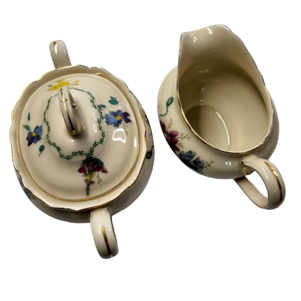 Vintage 'Wild Rose' Black Knight Hohenberg Studios Bavaria Creamer & Sugar Bowl